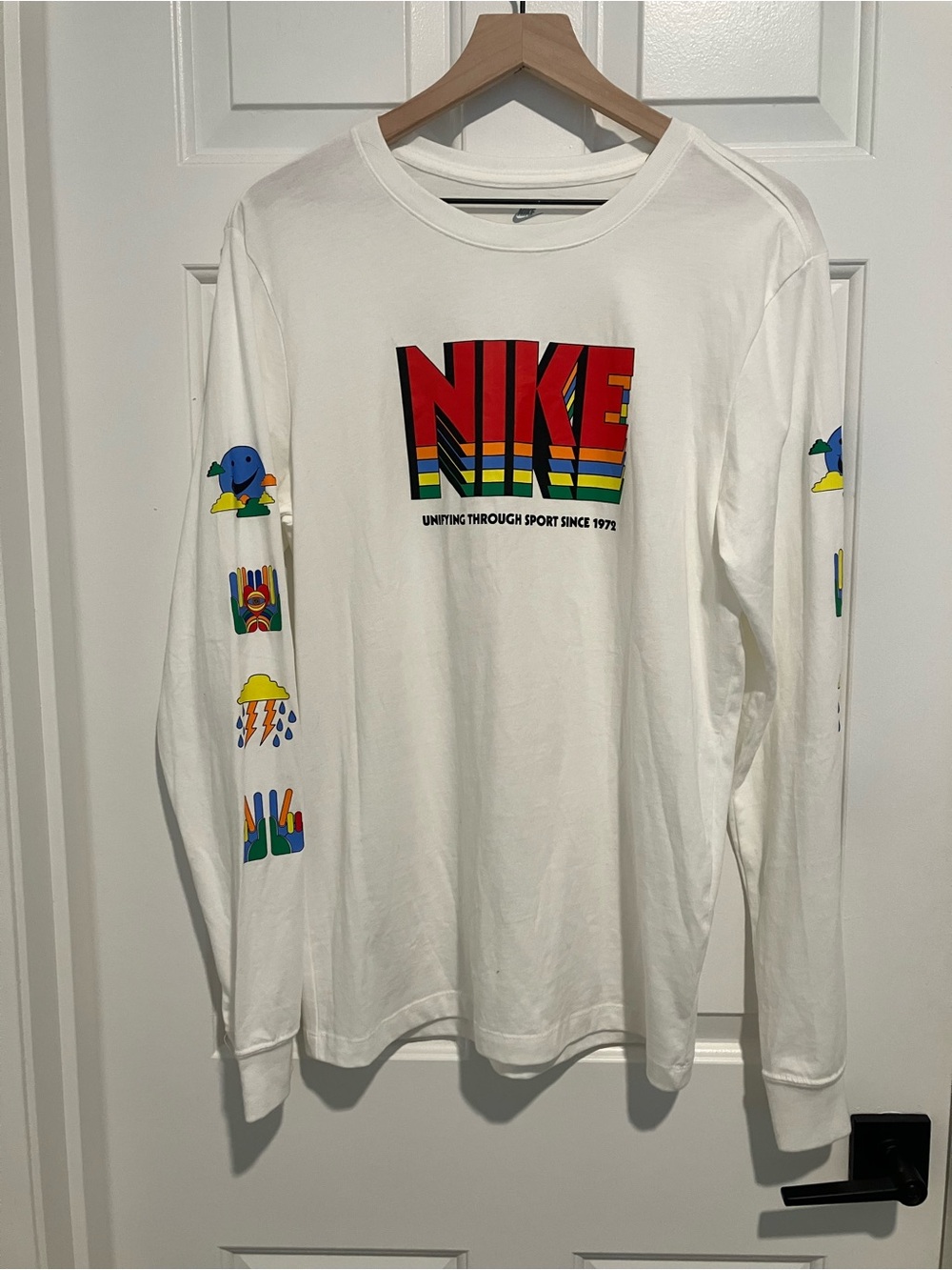 Nike The Tee | Rare White Long Sleeve Tee with Rainbow Stripe Logo